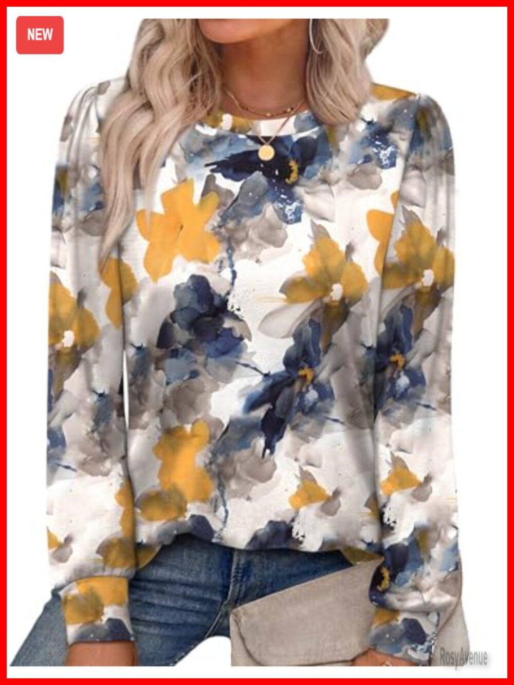 Women's Long Sleeve Crewneck Tunic Top Bohemian Print Fall Blouse